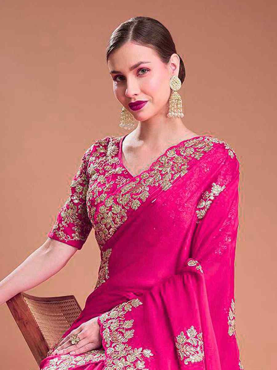 Pink Rangoli Silk Embroidery Casual Reception Festival Wedding Fancy Heavy Border Sarees