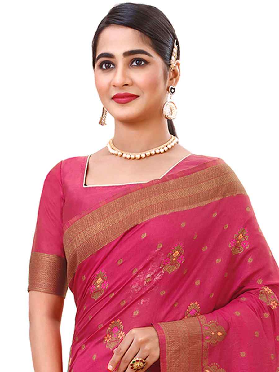 Pink Raw Silk Handwoven Wedding Festival Heavy Border Saree