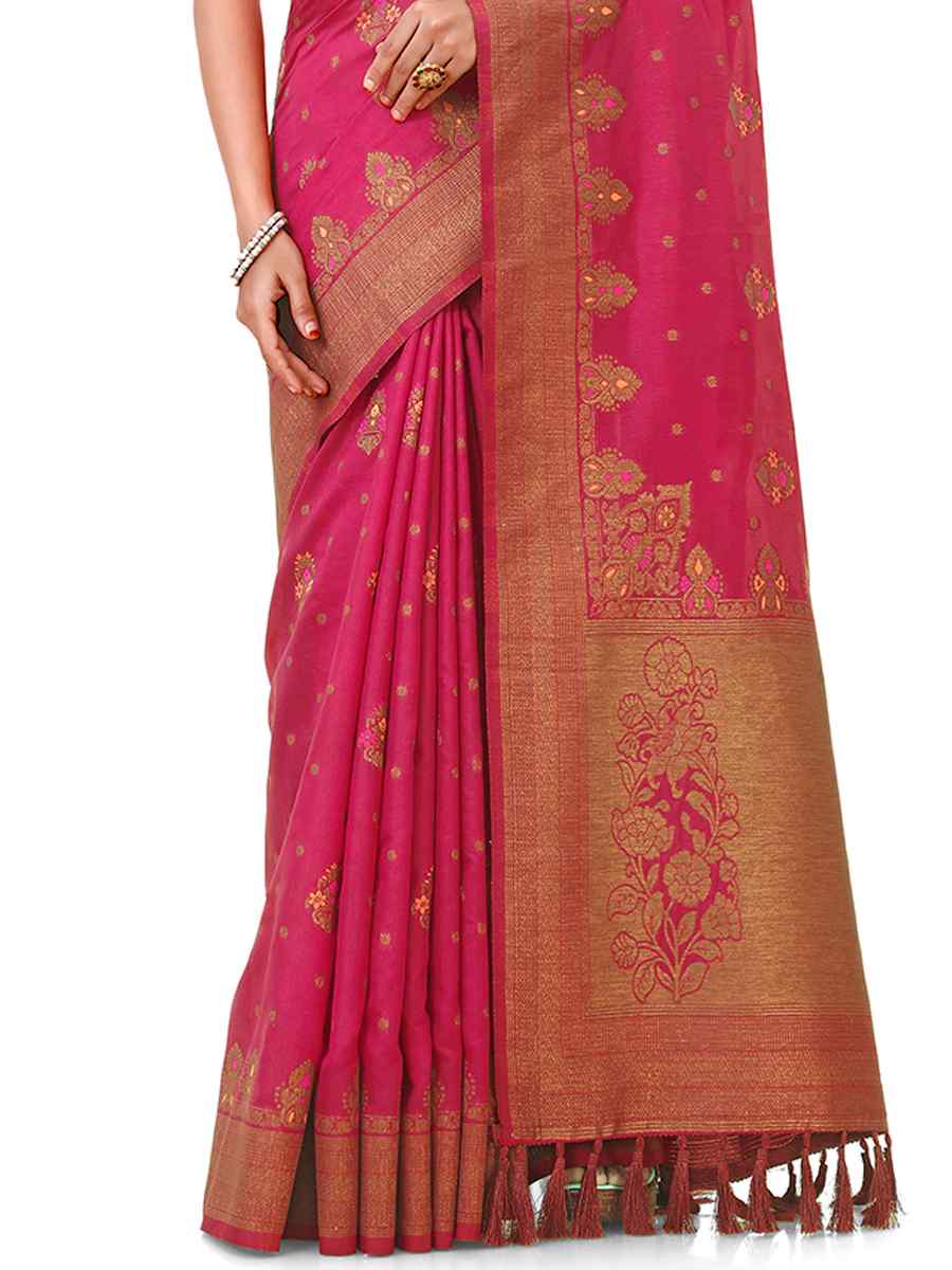 Pink Raw Silk Handwoven Wedding Festival Heavy Border Saree