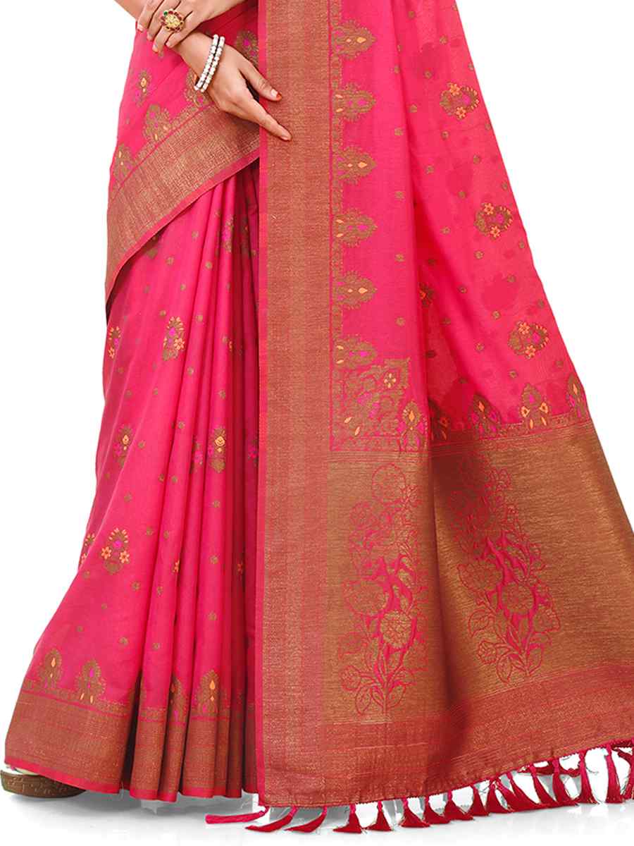 Pink Raw Silk Handwoven Wedding Festival Heavy Border Saree