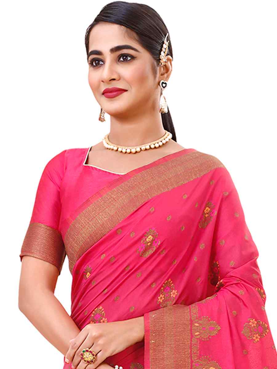 Pink Raw Silk Handwoven Wedding Festival Heavy Border Saree
