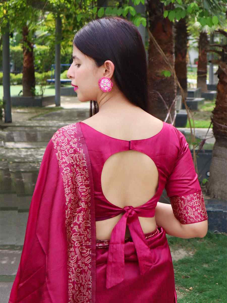 Pink Raw Silk Printed Festival Wedding Fancy Heavy Border Saree