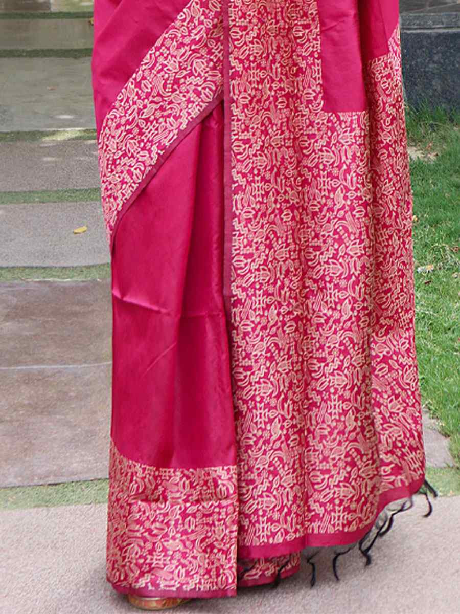 Pink Raw Silk Printed Festival Wedding Fancy Heavy Border Saree