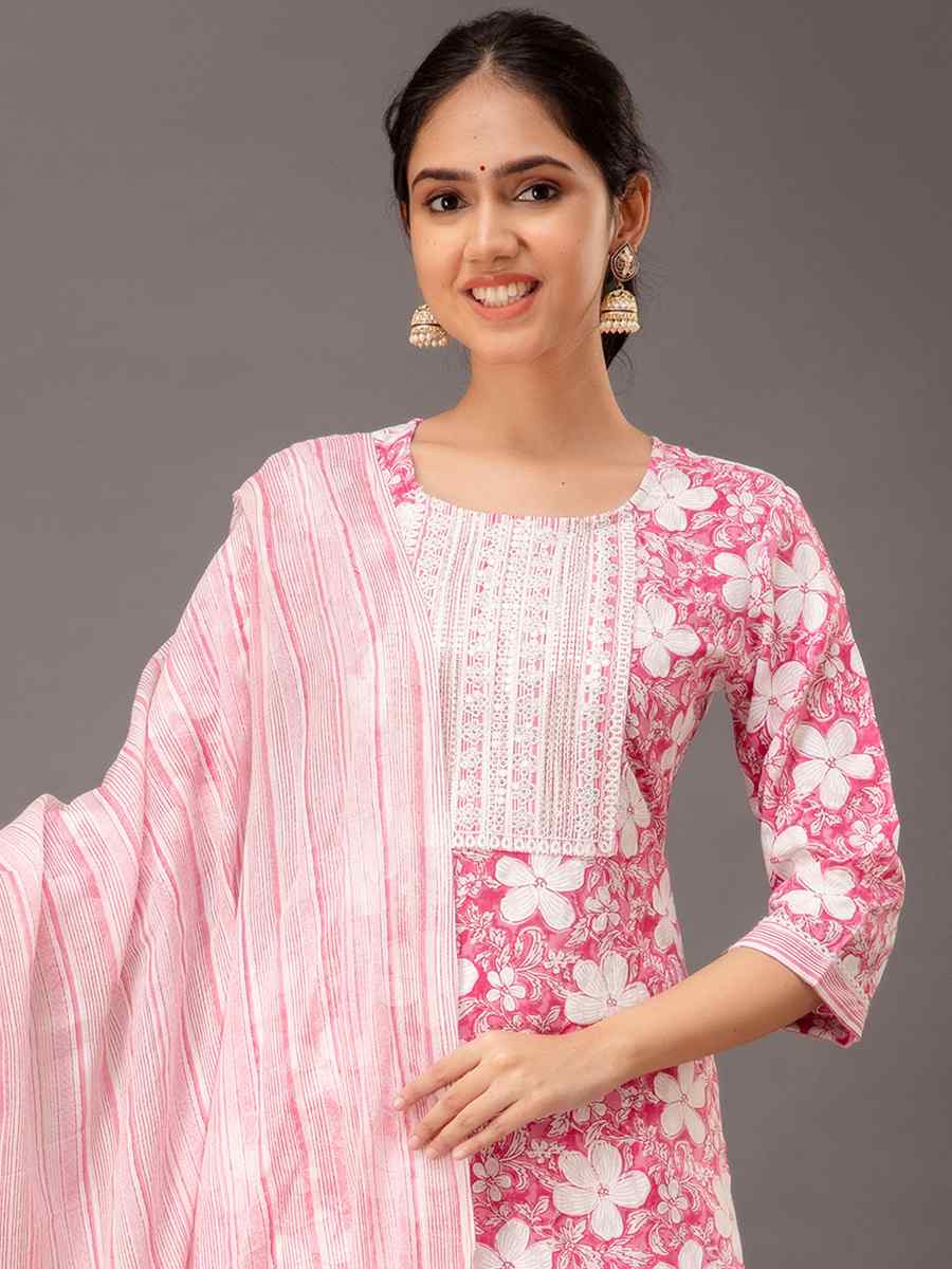 Pink Rayon Cotton Printed Festival Casual Ready Pant Salwar Kameez