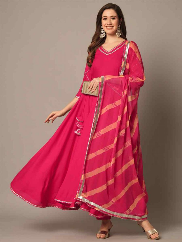 Pink Rayon Embroidered Festival Casual Ready Anarkali Salwar Kameez