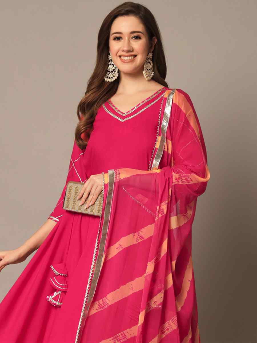 Pink Rayon Embroidered Festival Casual Ready Anarkali Salwar Kameez