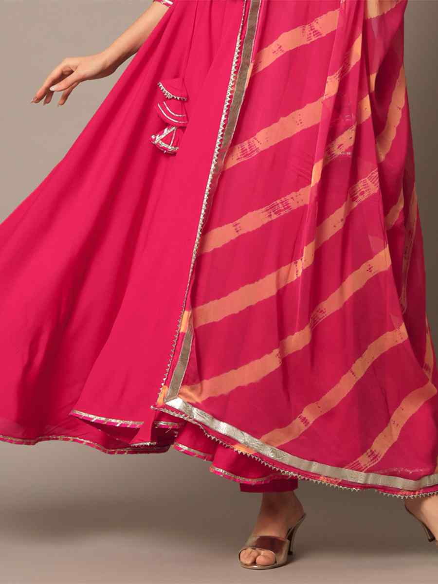 Pink Rayon Embroidered Festival Casual Ready Anarkali Salwar Kameez