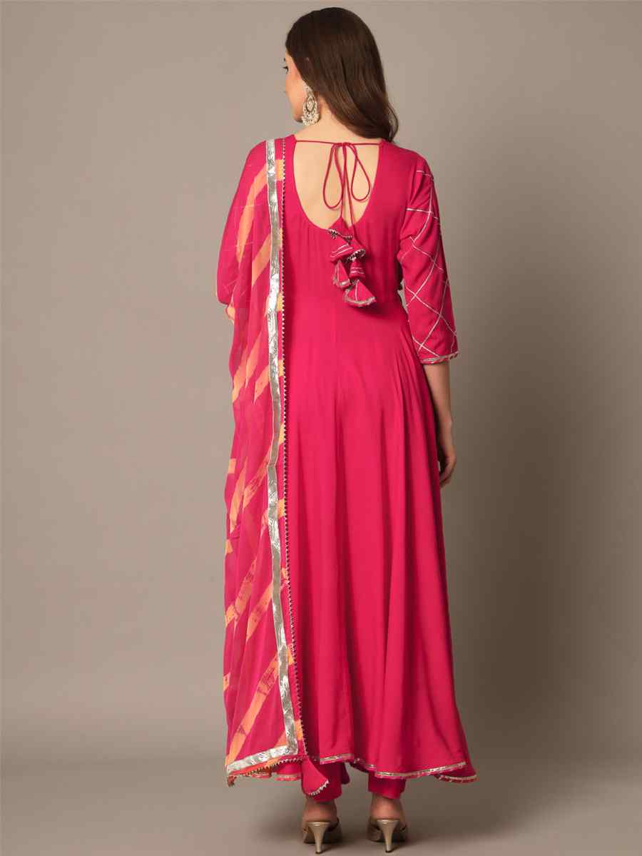 Pink Rayon Embroidered Festival Casual Ready Anarkali Salwar Kameez