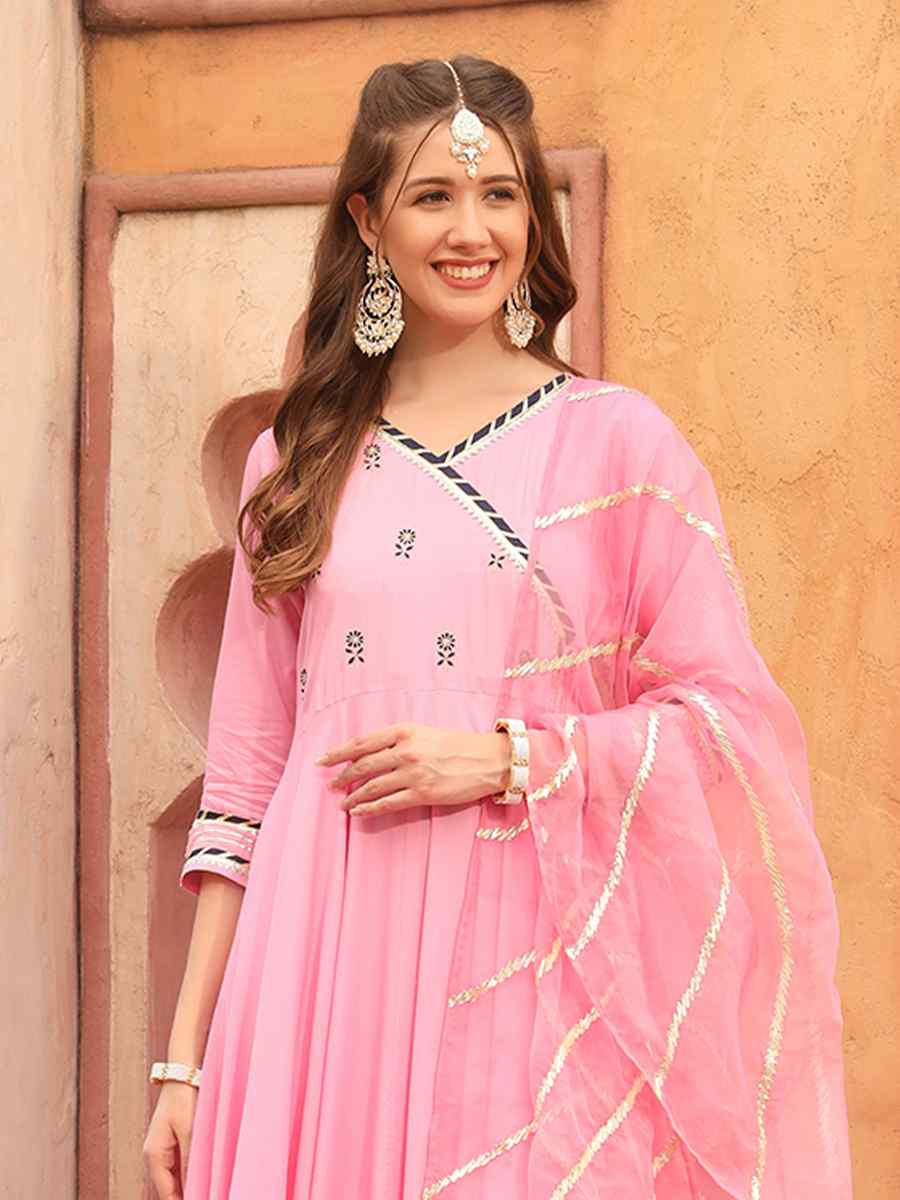 Pink Rayon Embroidered Festival Mehendi Ready Anarkali Salwar Kameez