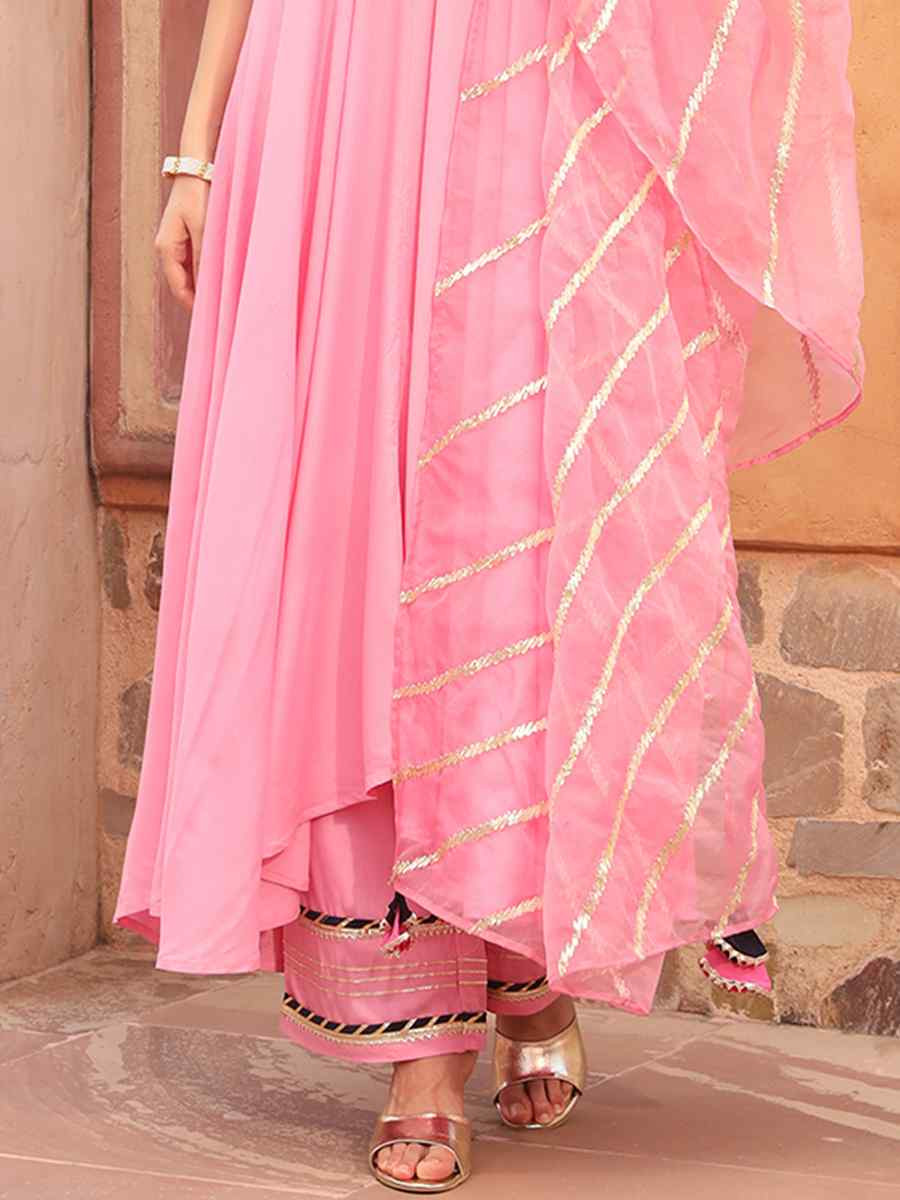 Pink Rayon Embroidered Festival Mehendi Ready Anarkali Salwar Kameez