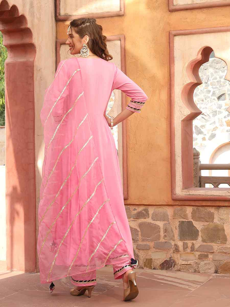 Pink Rayon Embroidered Festival Mehendi Ready Anarkali Salwar Kameez