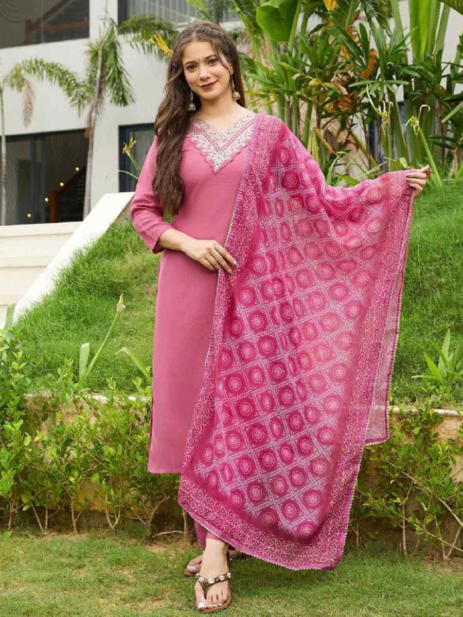 Pink Rayon Embroidered Party Wedding Ready Pant Salwar Kameez