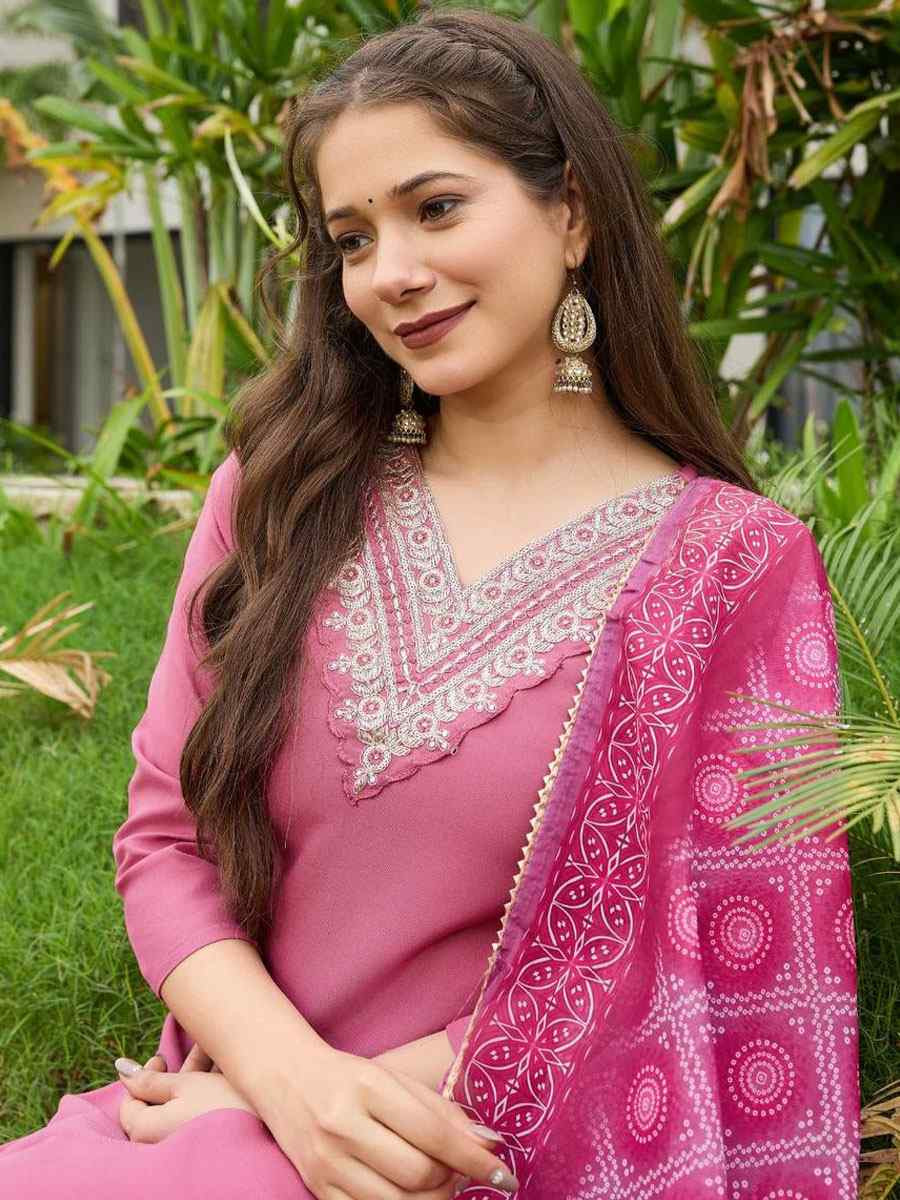 Pink Rayon Embroidered Party Wedding Ready Pant Salwar Kameez