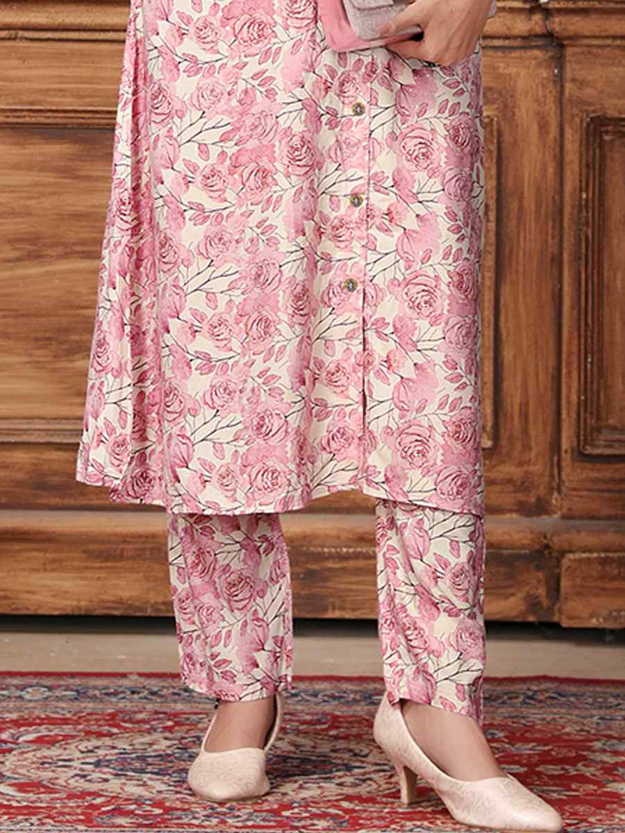 Pink Rayon Printed Festival Casual Kurti