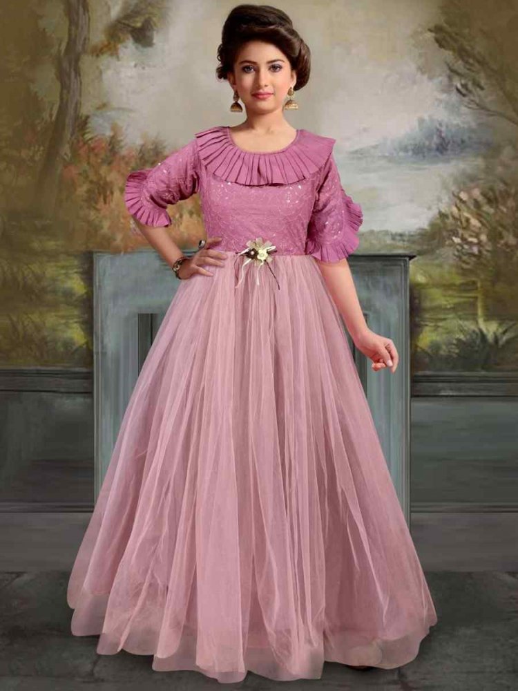 Pink Rayon Soft Net Embroidered Party Wedding Salwars Girls Wear