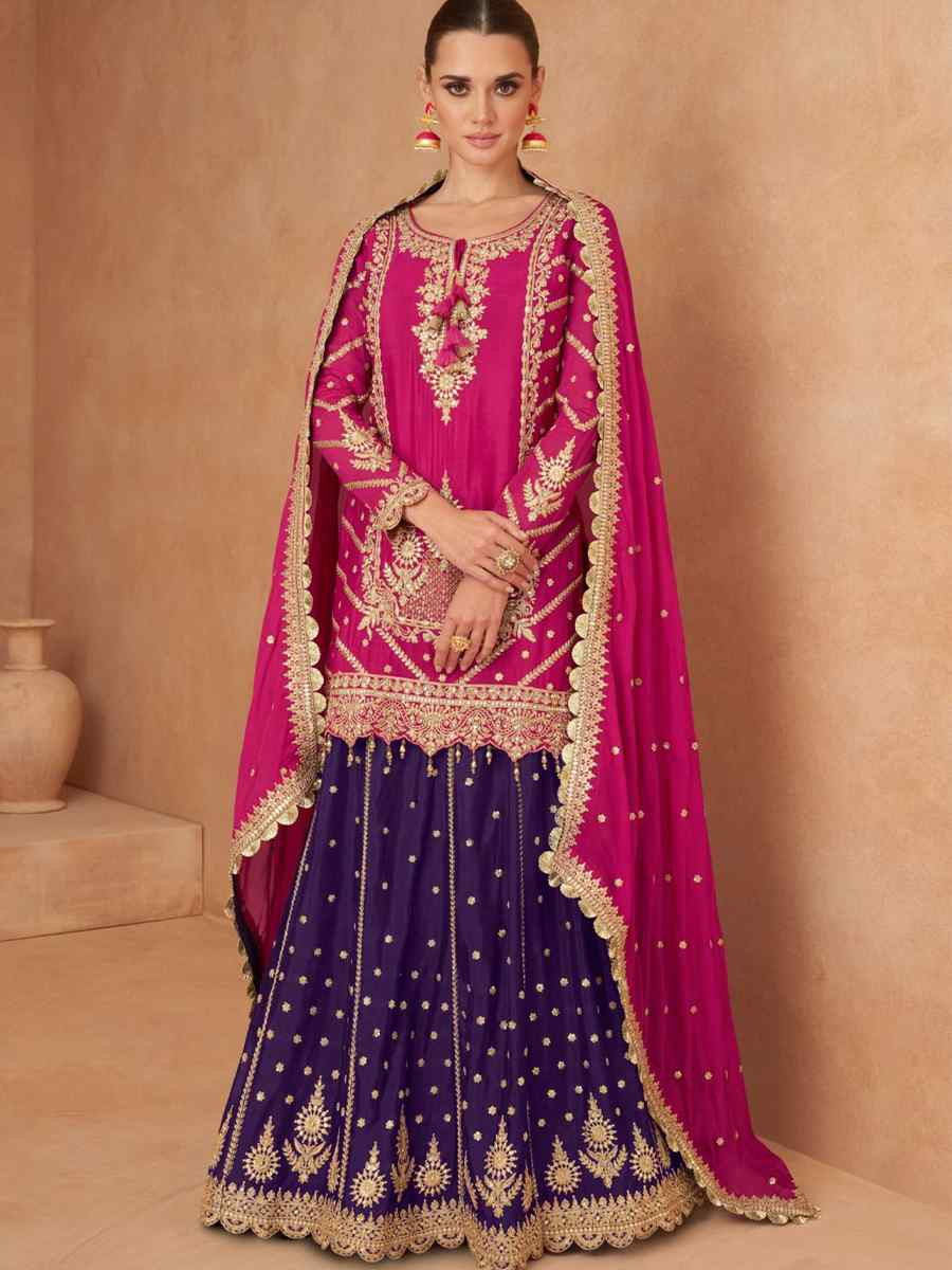 Pink Real Chinon Embroidered Festival Wedding Ready Skirt Salwar Kameez