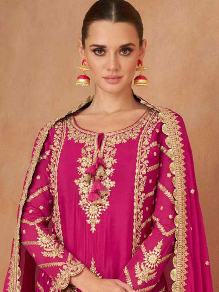 Pink Real Chinon Embroidered Festival Wedding Ready Skirt Salwar Kameez