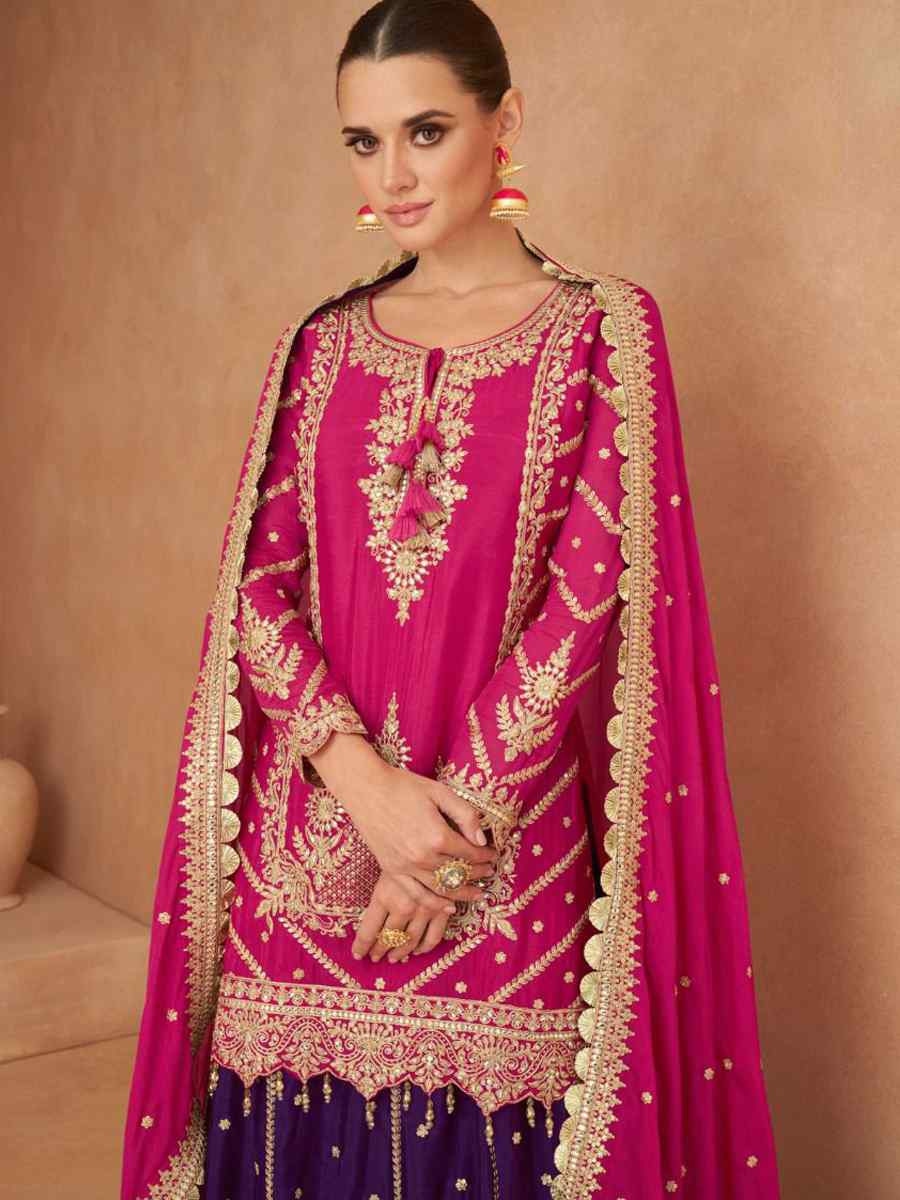 Pink Real Chinon Embroidered Festival Wedding Ready Skirt Salwar Kameez