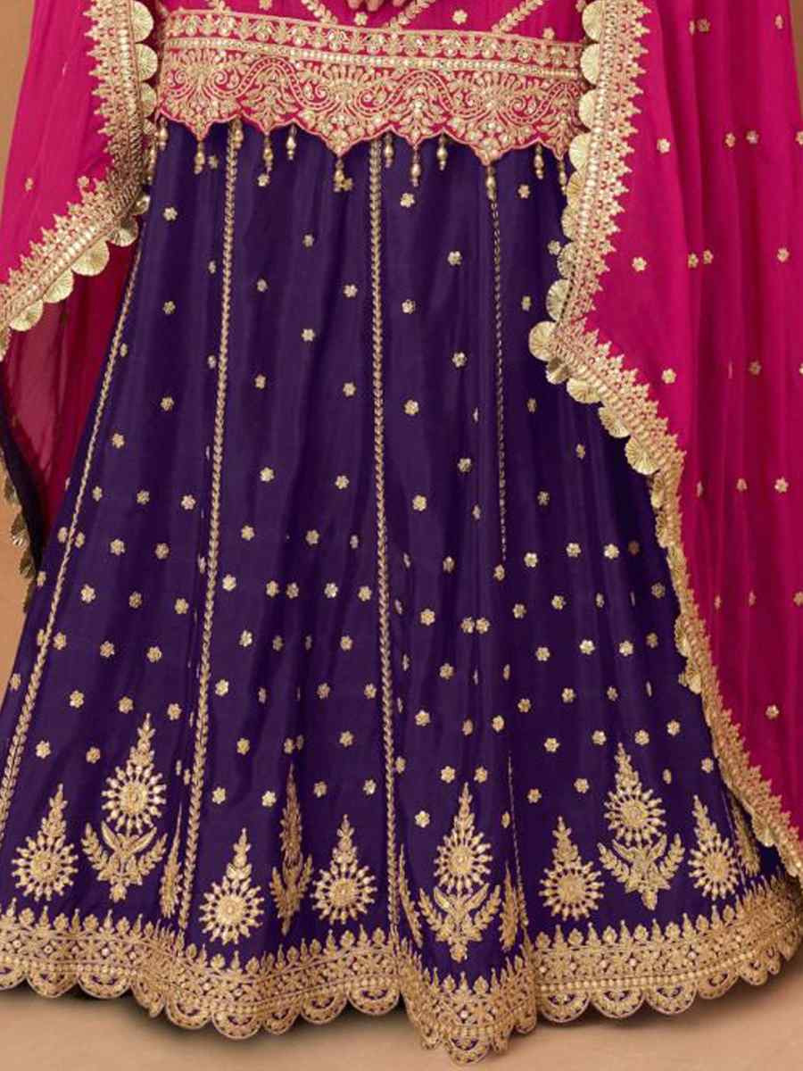 Pink Real Chinon Embroidered Festival Wedding Ready Skirt Salwar Kameez