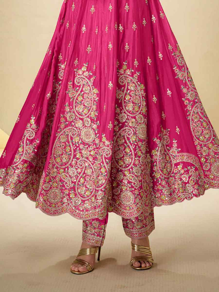 Pink Real Chinon Embroidered Party Wedding Ready Pant Salwar Kameez