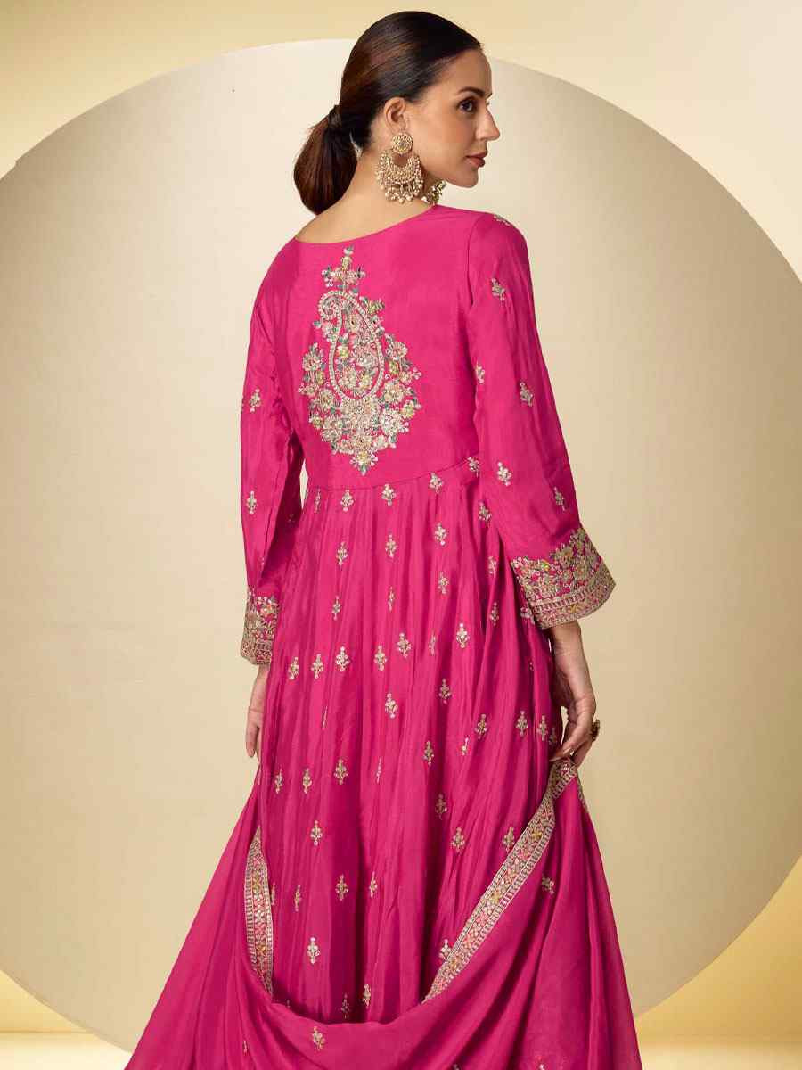 Pink Real Chinon Embroidered Party Wedding Ready Pant Salwar Kameez