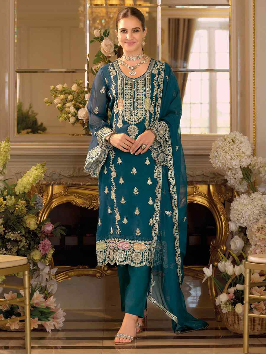 Pink Real Chinon Embroidery Party Wedding Festival Casual Pant Salwar Kameez