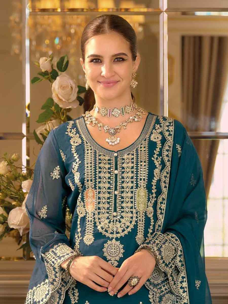 Pink Real Chinon Embroidery Party Wedding Festival Casual Pant Salwar Kameez