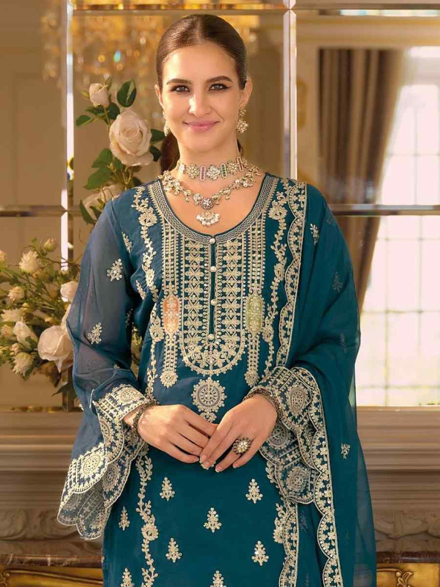 Pink Real Chinon Embroidery Party Wedding Festival Casual Pant Salwar Kameez