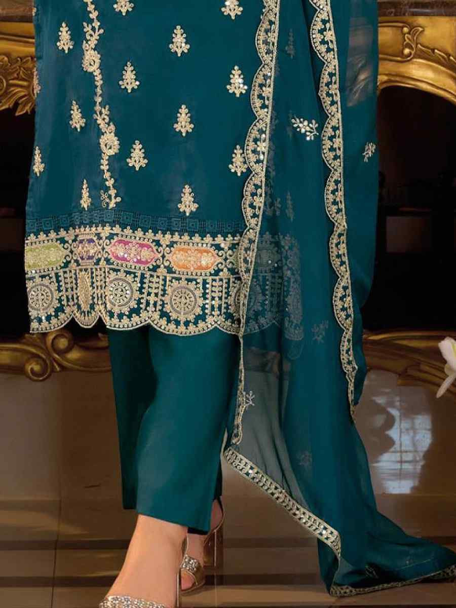 Pink Real Chinon Embroidery Party Wedding Festival Casual Pant Salwar Kameez