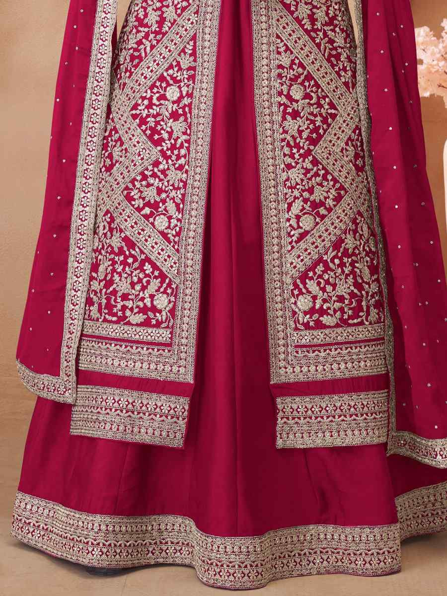 Pink Real Chinon Silk Embroidered Party Casual Ready Skirt Suit Set