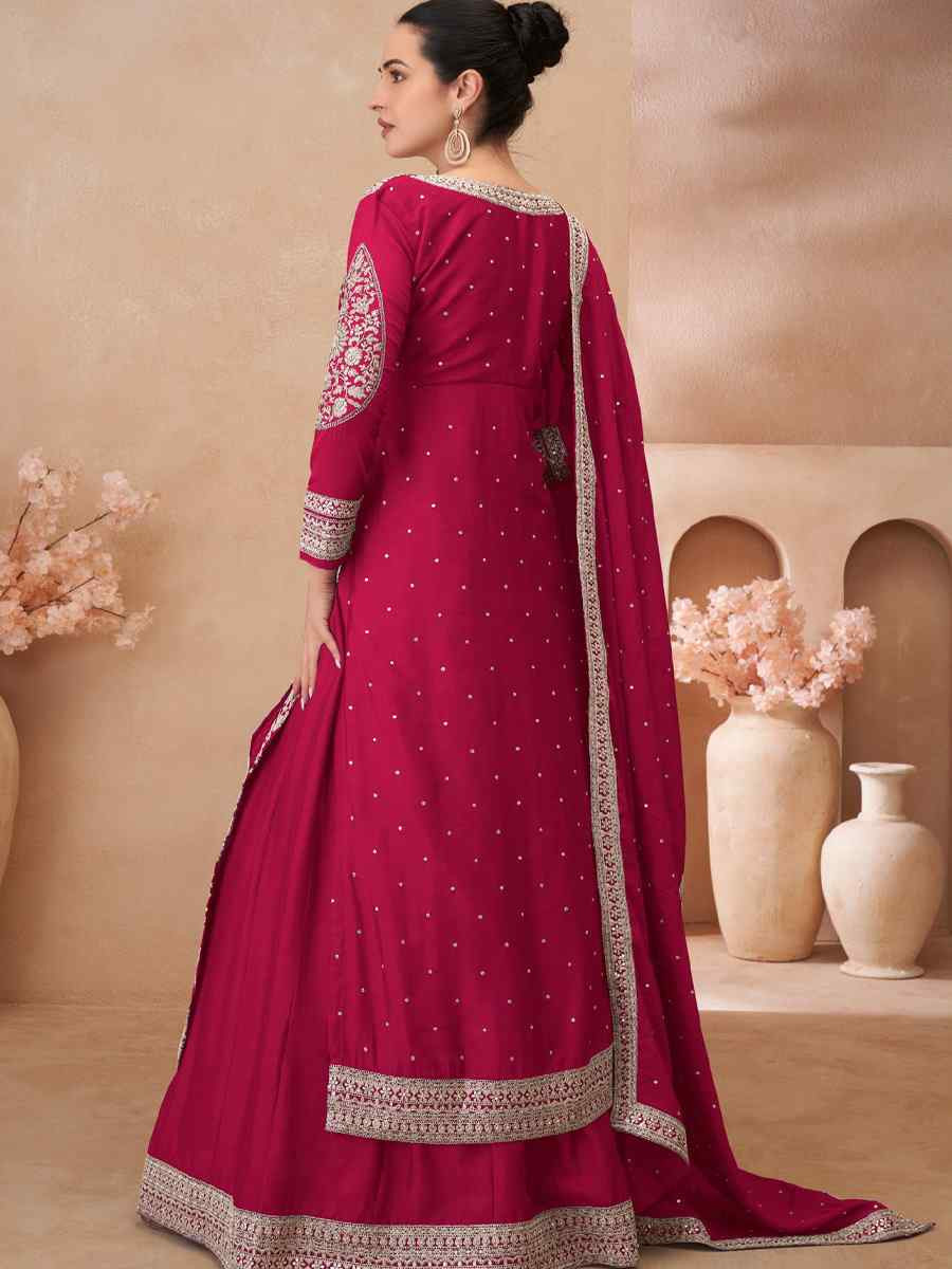 Pink Real Chinon Silk Embroidered Party Casual Ready Skirt Suit Set