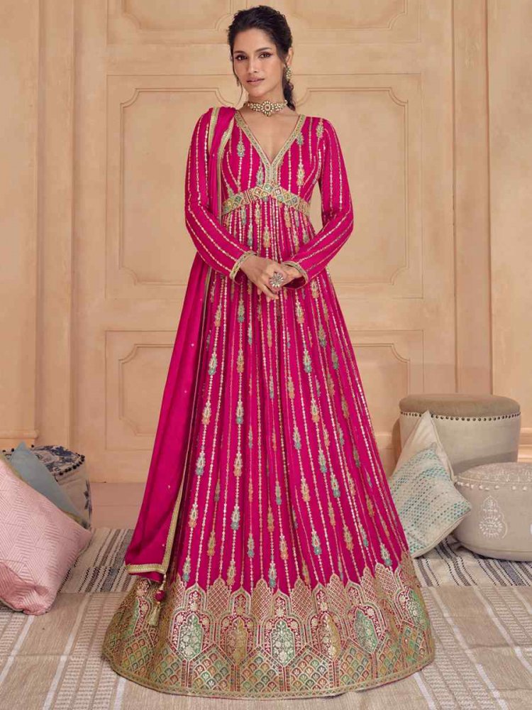 Pink Real Georgette Embroidered Festival Wedding Anarkali Salwar Kameez