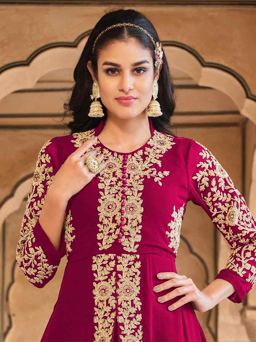 Pink Real Georgette Embroidered Festival Wedding Anarkali Salwar Kameez