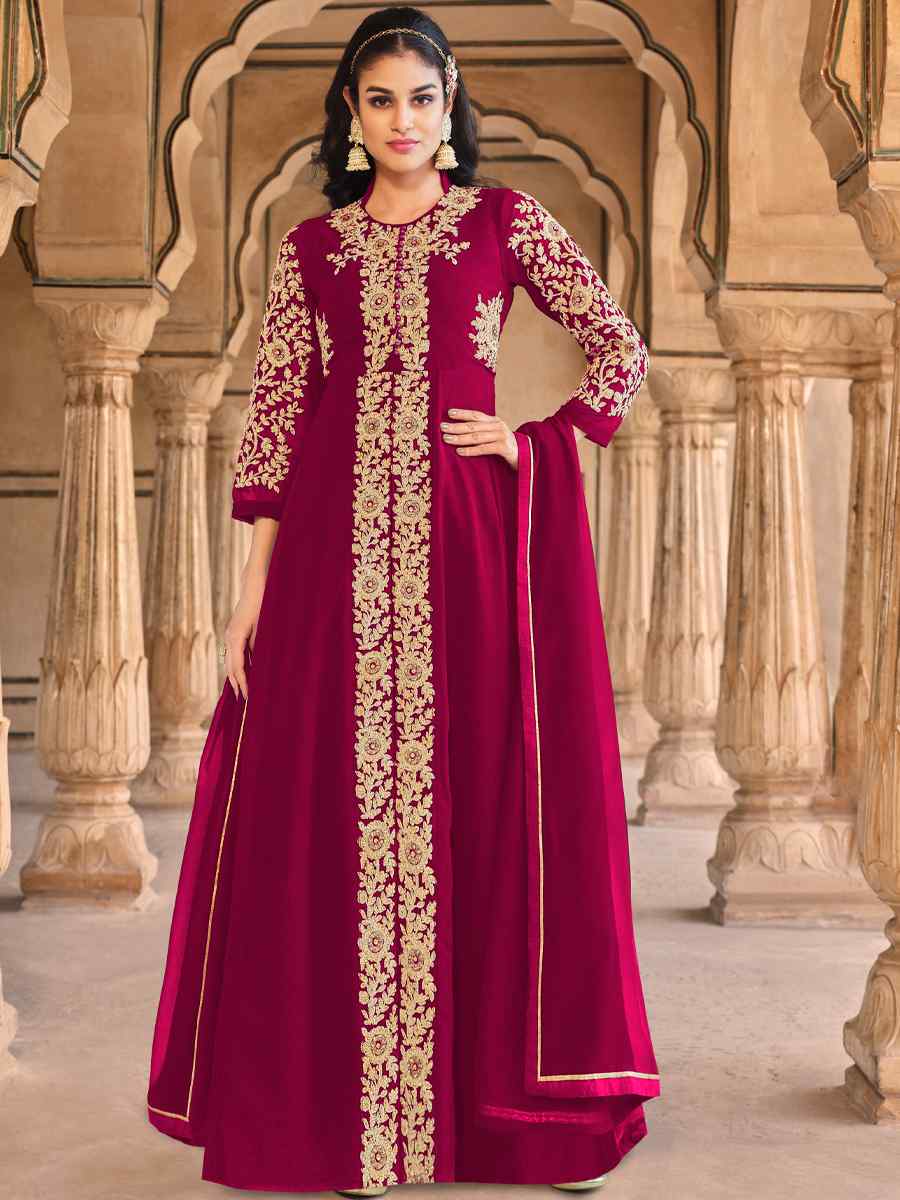 Pink Real Georgette Embroidered Festival Wedding Anarkali Salwar Kameez