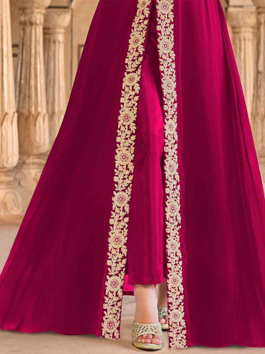 Pink Real Georgette Embroidered Festival Wedding Anarkali Salwar Kameez