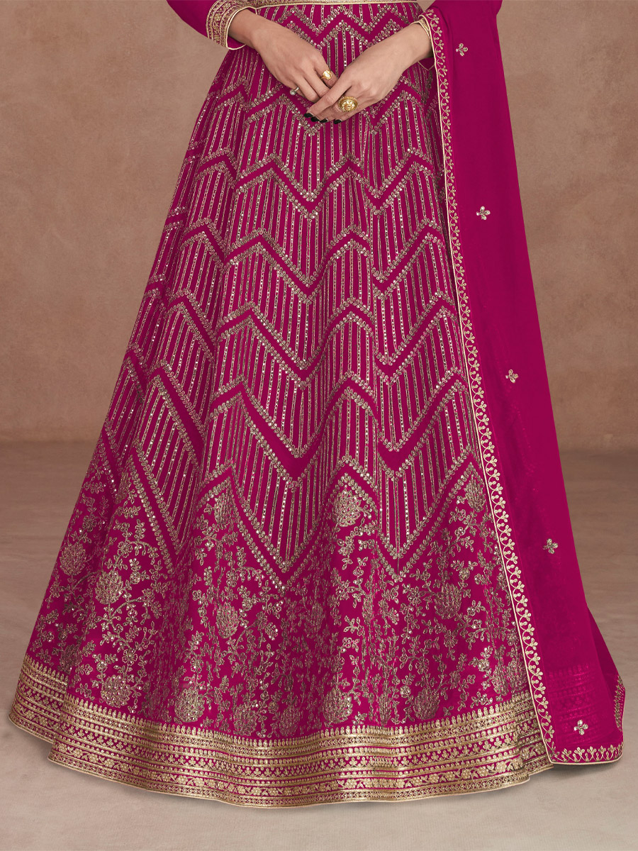 Pink Real Georgette Embroidered Festival Wedding Ready Anarkali Bollywood Style Salwar Kameez