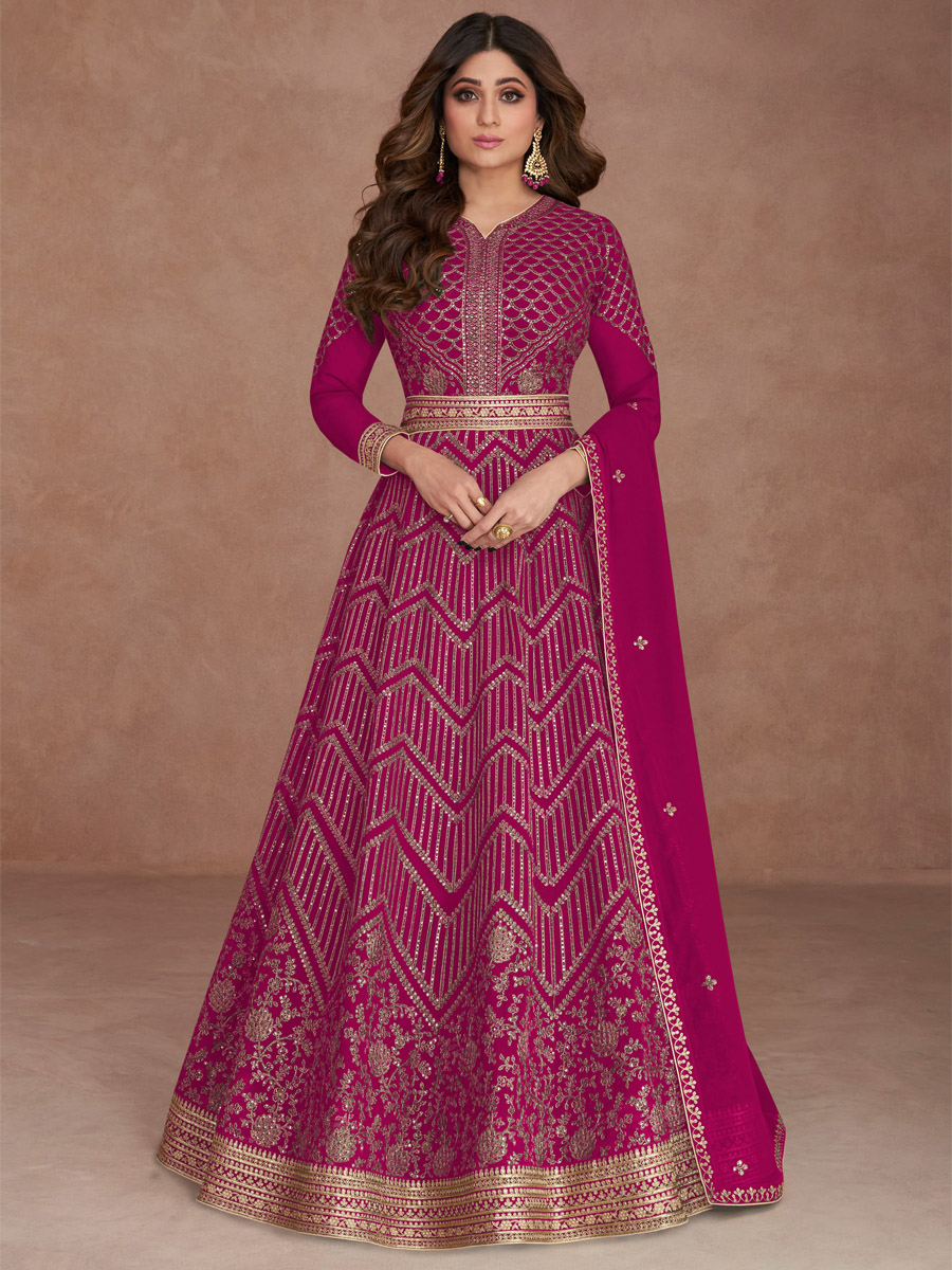 Pink Real Georgette Embroidered Festival Wedding Ready Anarkali Bollywood Style Salwar Kameez