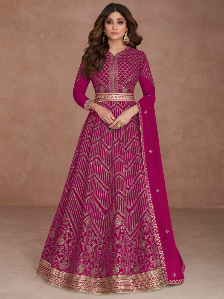Pink Real Georgette Embroidered Festival Wedding Ready Anarkali Bollywood Style Salwar Kameez