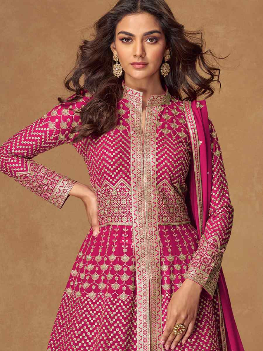 Pink Real Georgette Embroidery Party Wedding Festival Ready Lawn Salwar Kameez