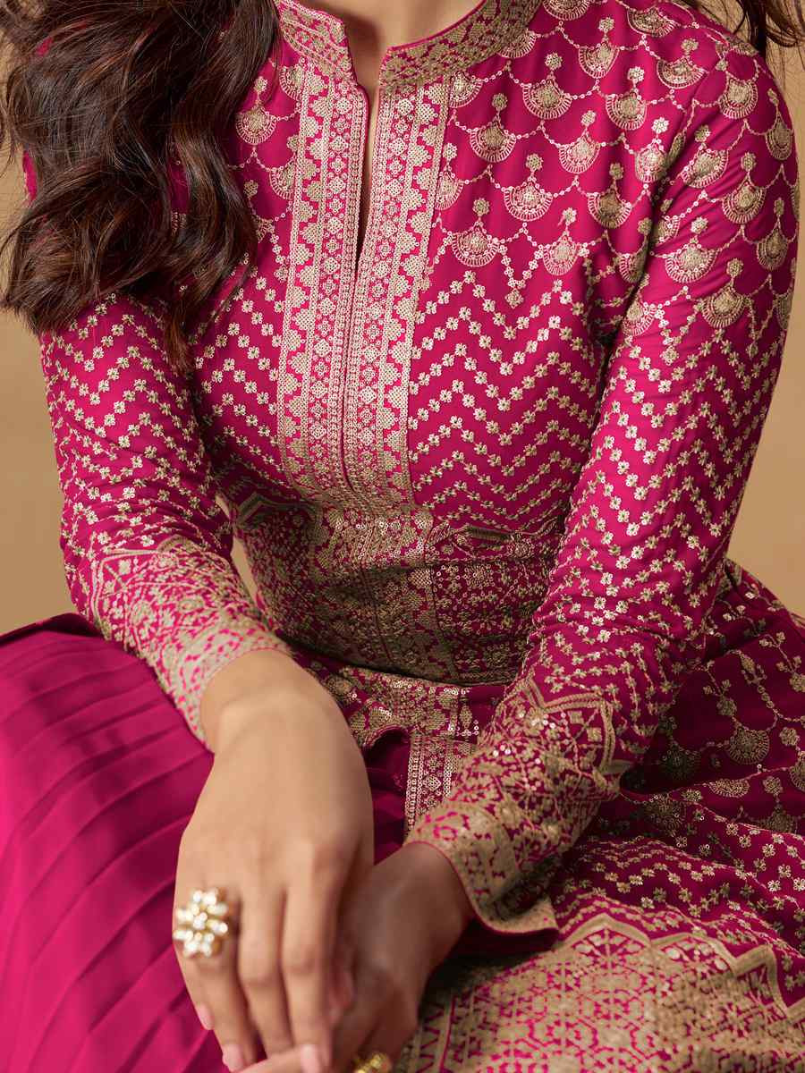 Pink Real Georgette Embroidery Party Wedding Festival Ready Lawn Salwar Kameez