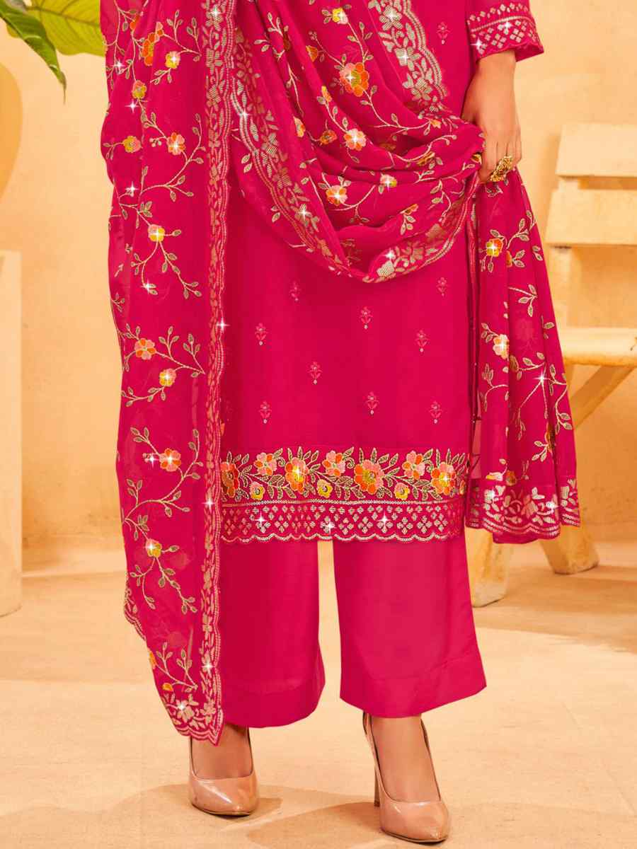 Pink Real Organza Embroidered Festival Wedding Pant Salwar Kameez