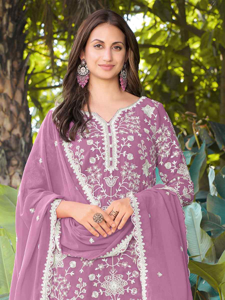 Pink Real Premium Georgette Embroidery Party Wedding Festival Casual Ready Palazzo Pant Salwar Kameez