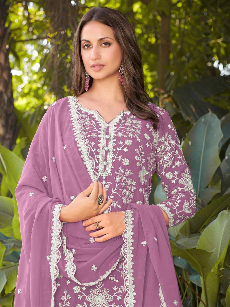 Pink Real Premium Georgette Embroidery Party Wedding Festival Casual Ready Palazzo Pant Salwar Kameez