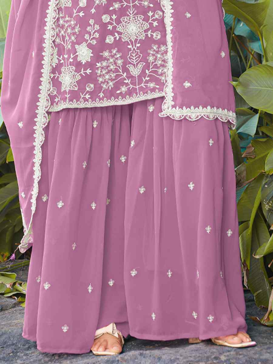 Pink Real Premium Georgette Embroidery Party Wedding Festival Casual Ready Palazzo Pant Salwar Kameez