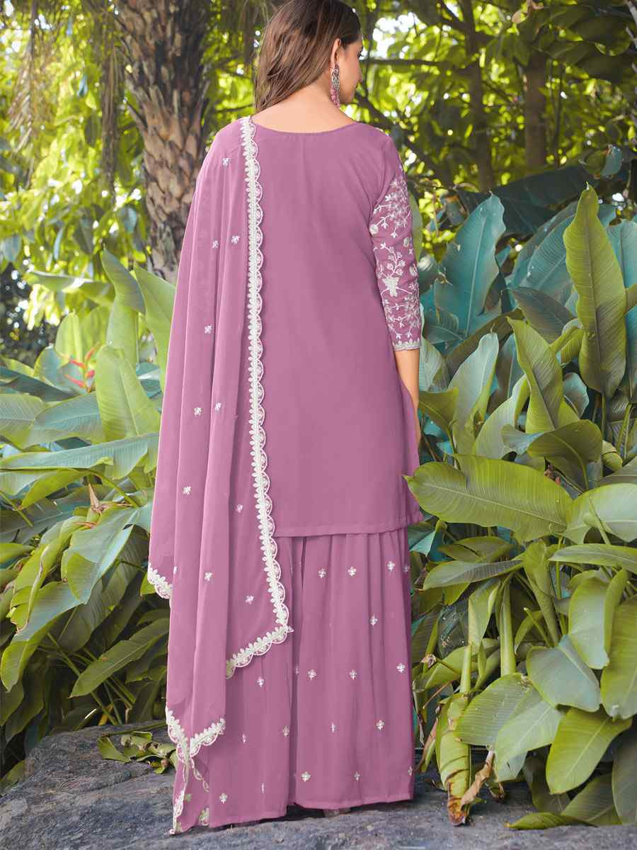Pink Real Premium Georgette Embroidery Party Wedding Festival Casual Ready Palazzo Pant Salwar Kameez