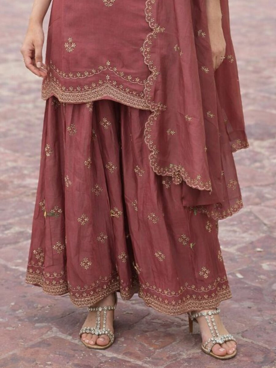 Pink Real Premium Roman Silk Embroidery Sequins Wedding Party Festival Casual Ready Palazzo Pant Salwar Kameez