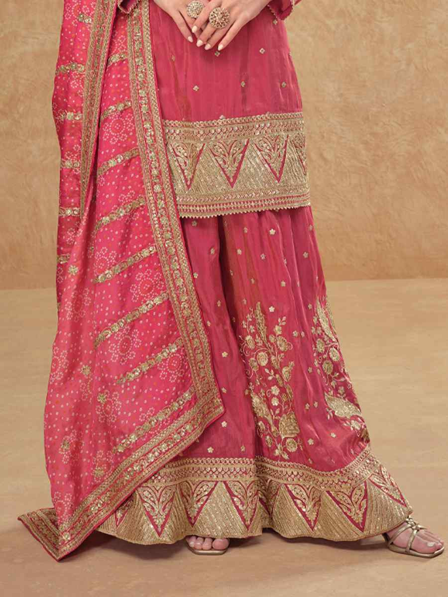 Pink Real Simar Silk Embroidered Festival Casual Sharara Salwar Kameez