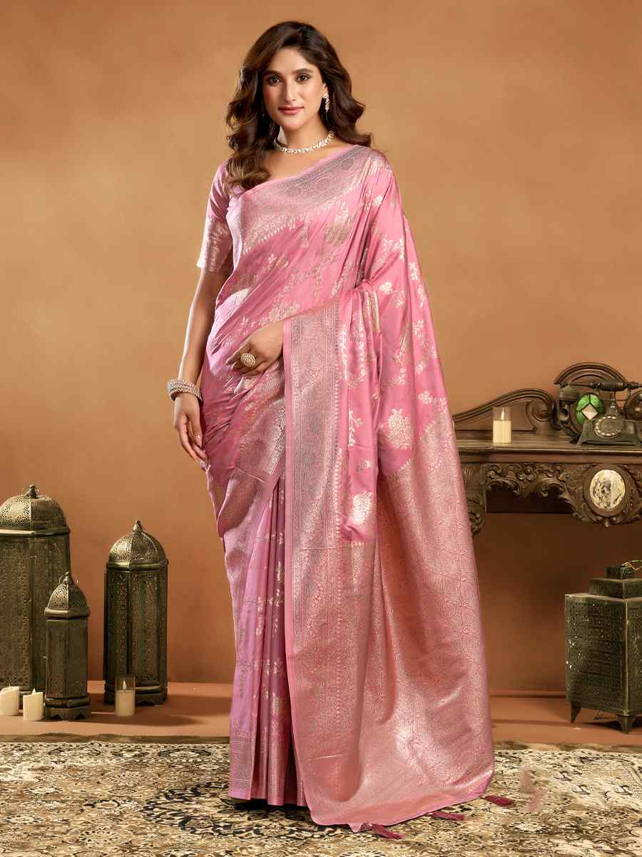 Pink Rich Pallu Silk Handwoven Traditional Bridal Reception Festival Wedding Fancy Heavy Border Saree