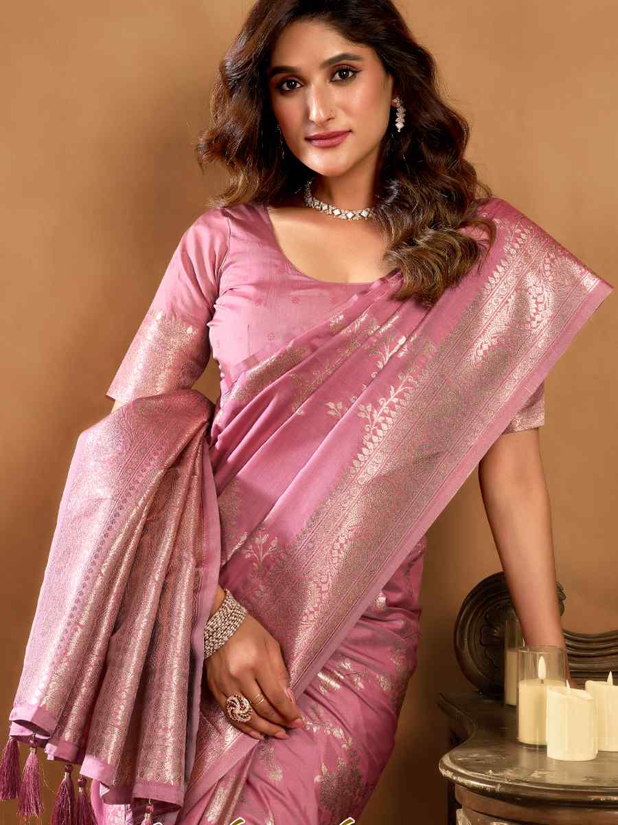 Pink Rich Pallu Silk Handwoven Traditional Bridal Reception Festival Wedding Fancy Heavy Border Saree