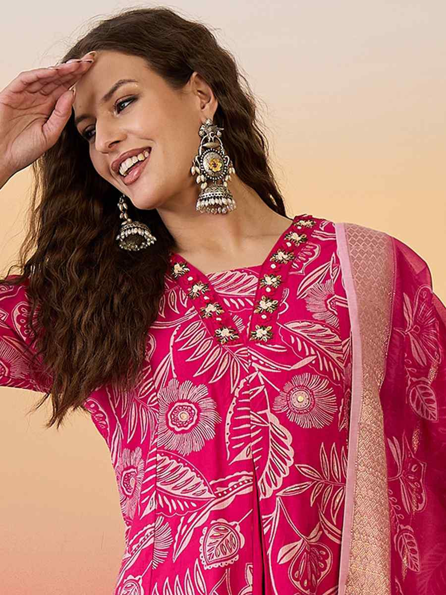 Pink Roman Silk Embroidered Festival Casual Ready Palazzo Pant Salwar Kameez
